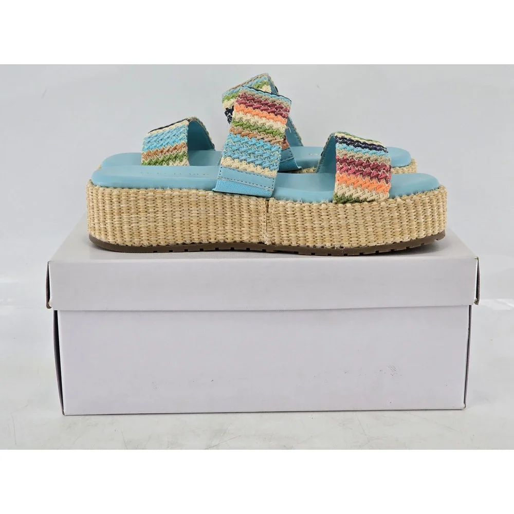 Marc Fisher Pelma Platform Sandal Womens 8 Light Blue Multi Woven - New